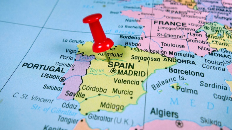 map of Spain with push pin marker