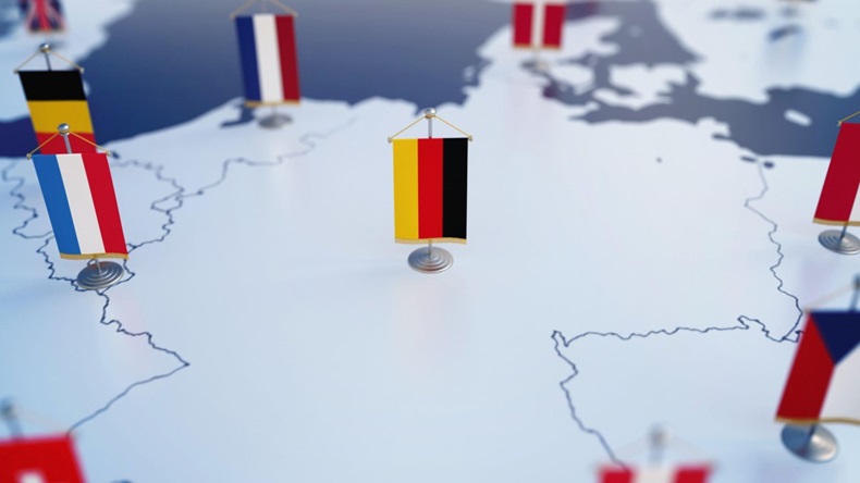 German flag on european map