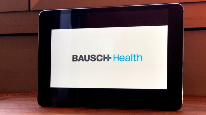 Bausch Health company logo icon on tablet screen