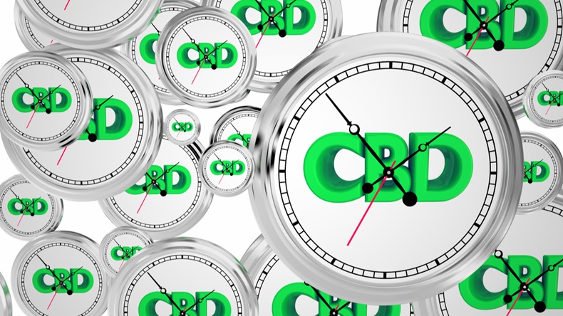 CBD Cannabidiol Marijuana Cannabis Time Clocks Deadline 3d Illustration