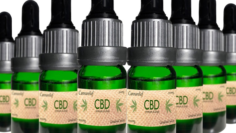 a series of CBD oil bottle isolated on white 