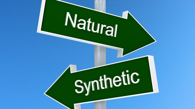 Natural vs synthetic sign. Natural or synthetic choice concept