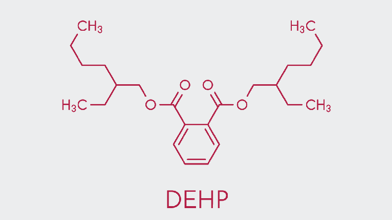 DEHP (Bis(2-ethylhexyl) phthalate, diethylhexyl phthalate, dioctyl phthalate, DOP) plasticizer molecule. Skeletal formula.