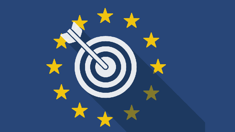 Illustration of an European Union long shadow flag with a dart board
